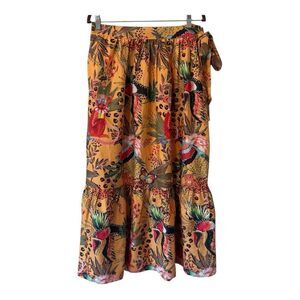 Rachel Zoe Womens Yellow Animal Jungle Print Tropical Tiered Midi Skirt Large